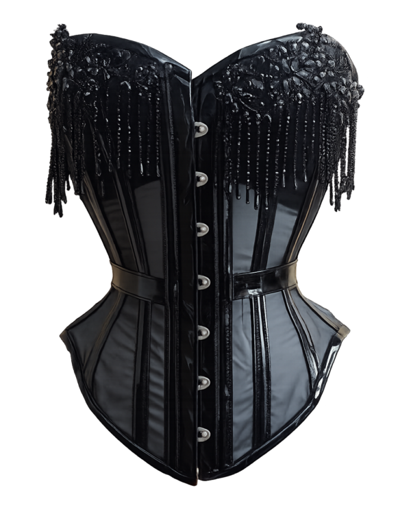 Black Gothic Overbust Beaded Corset for Women curvycorset.com