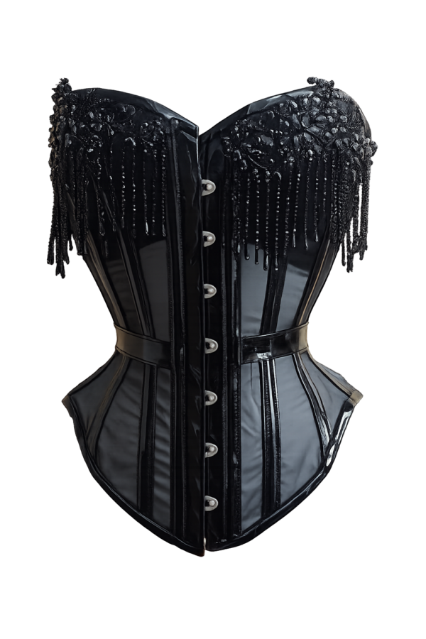 Black Gothic Overbust Beaded Corset for Women curvycorset.com