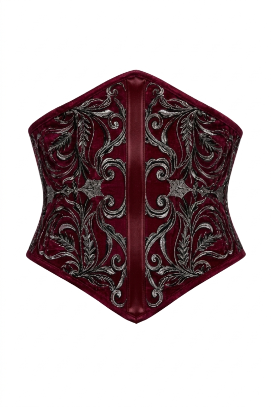 Red Velvet Embroidered Underbust Gothic Corset curvycorset.com