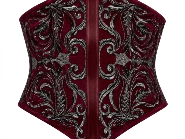 Red Velvet Embroidered Underbust Gothic Corset curvycorset.com