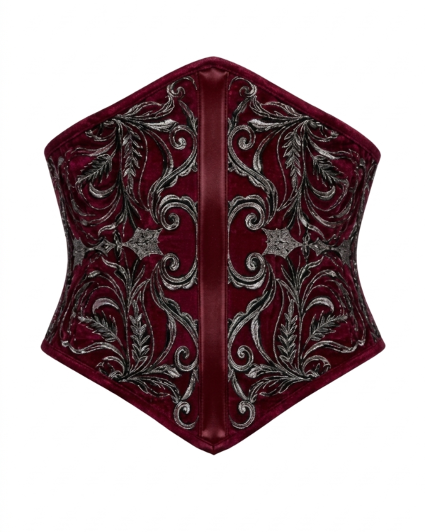 Red Velvet Embroidered Underbust Gothic Corset curvycorset.com