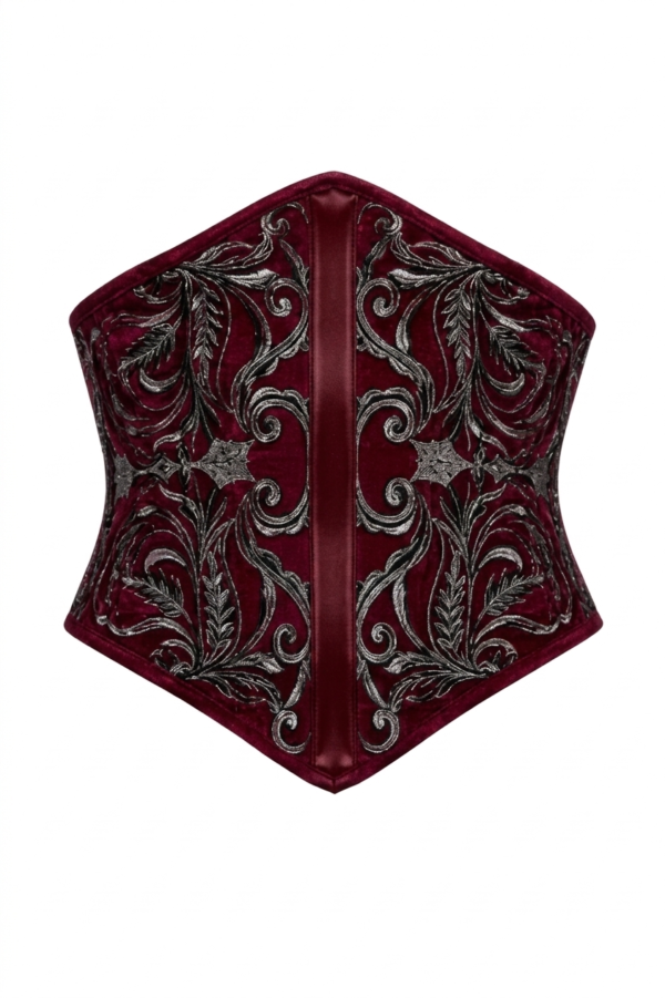 Red Velvet Embroidered Underbust Gothic Corset curvycorset.com