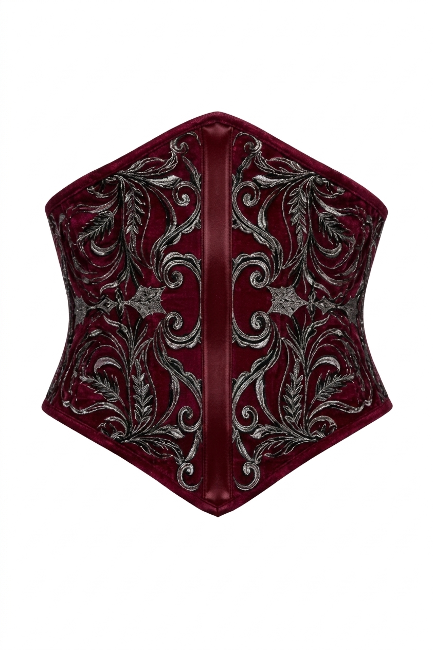 Red Velvet Embroidered Underbust Gothic Corset Red Velvet Embroidered Underbust Gothic Corset curvycorset.com