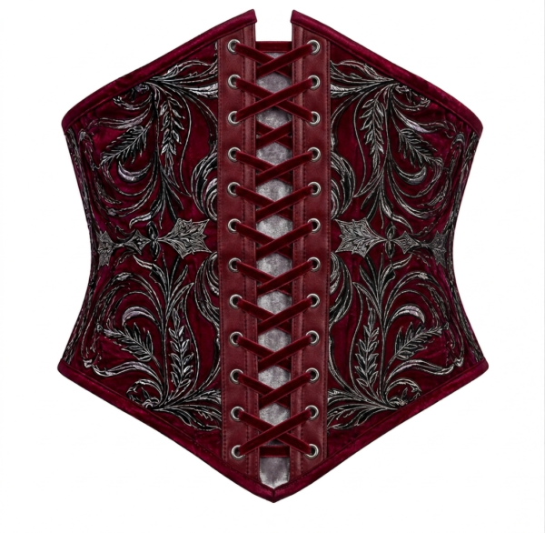 Red Velvet Embroidered Underbust Gothic Corset curvycorset.com