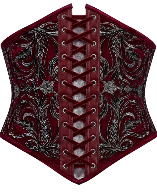 Red Velvet Embroidered Underbust Gothic Corset curvycorset.com