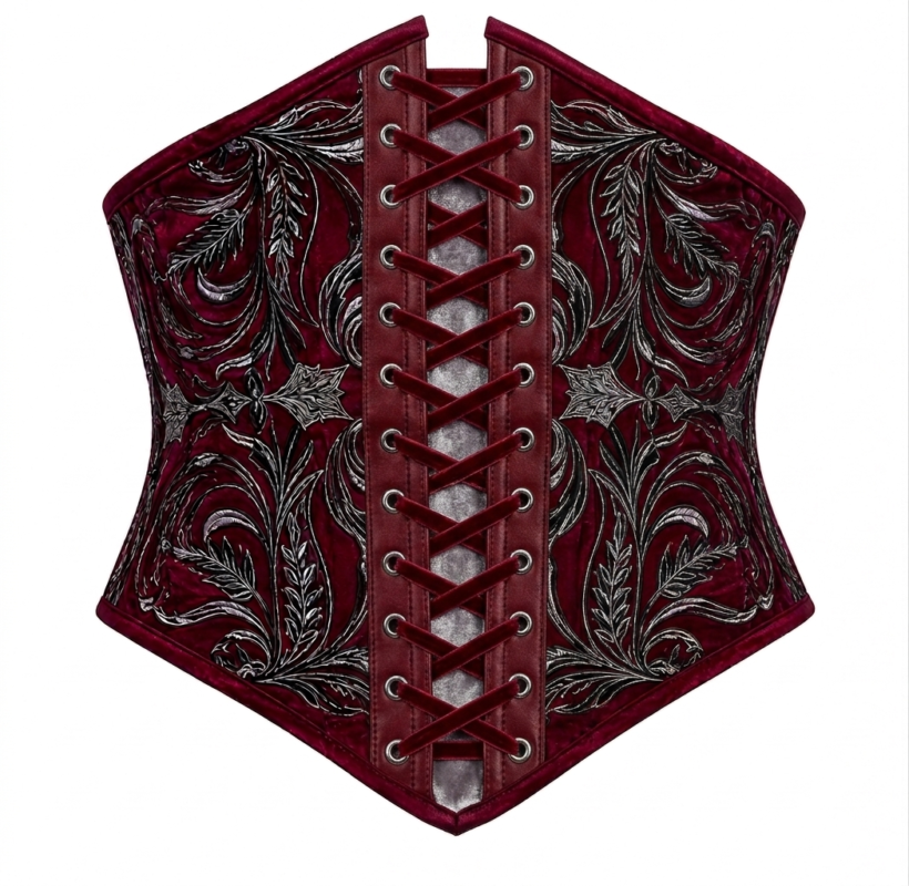 Red Velvet Embroidered Underbust Gothic Corset curvycorset.com
