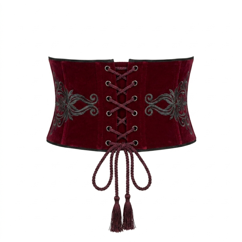 Red Velvet Embroidered Underbust Gothic Corset curvycorset.com