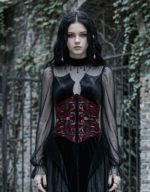 Red Velvet Embroidered Underbust Gothic Corset curvycorset.com