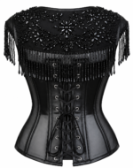 Black Gothic Overbust Beaded Corset for Women curvycorset.com
