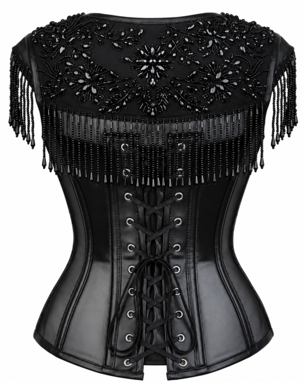 Black Gothic Overbust Beaded Corset for Women curvycorset.com