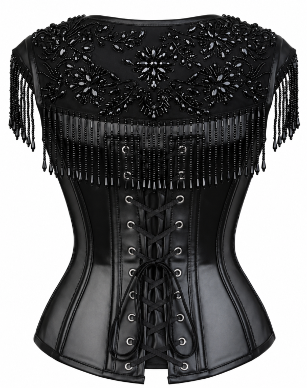 Black Gothic Overbust Beaded Corset for Women curvycorset.com