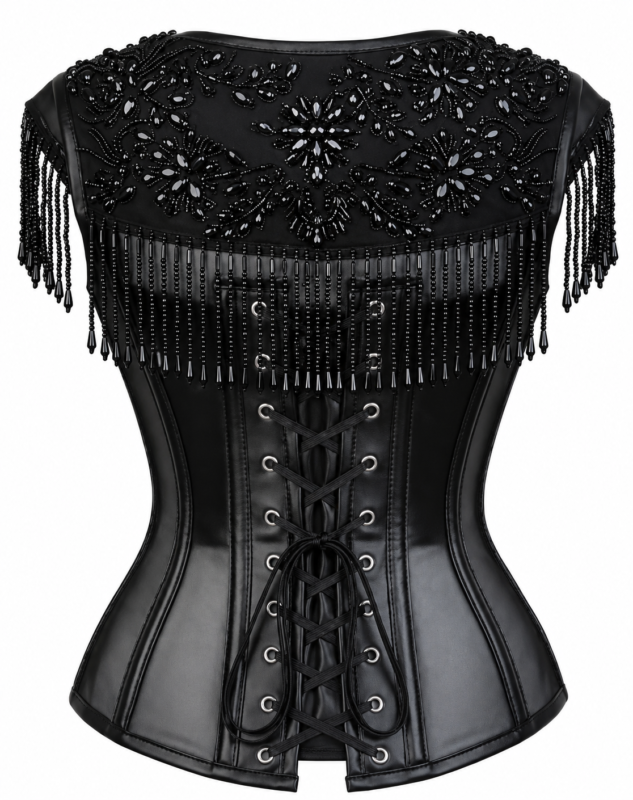 Black Gothic Overbust Beaded Corset for Women curvycorset.com