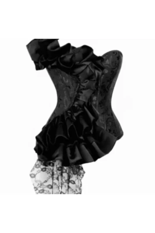 Black Gothic Ruffle Overbust Corset curvycorset.com