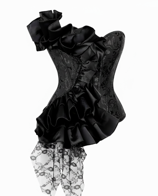 Black Gothic Ruffle Overbust Corset curvycorset.com