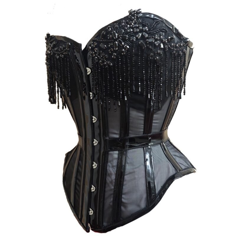 Black Gothic Overbust Beaded Corset for Women curvycorset.com