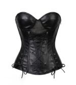Black gothic Leather Steel Boned Overbust Corset for Women curvycorset.com