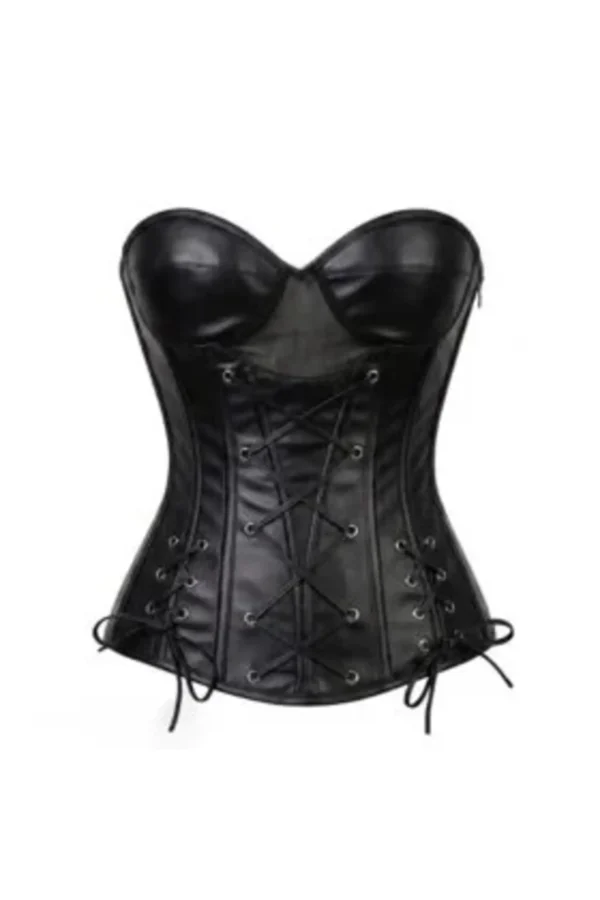 Black gothic Leather Steel Boned Overbust Corset for Women curvycorset.com